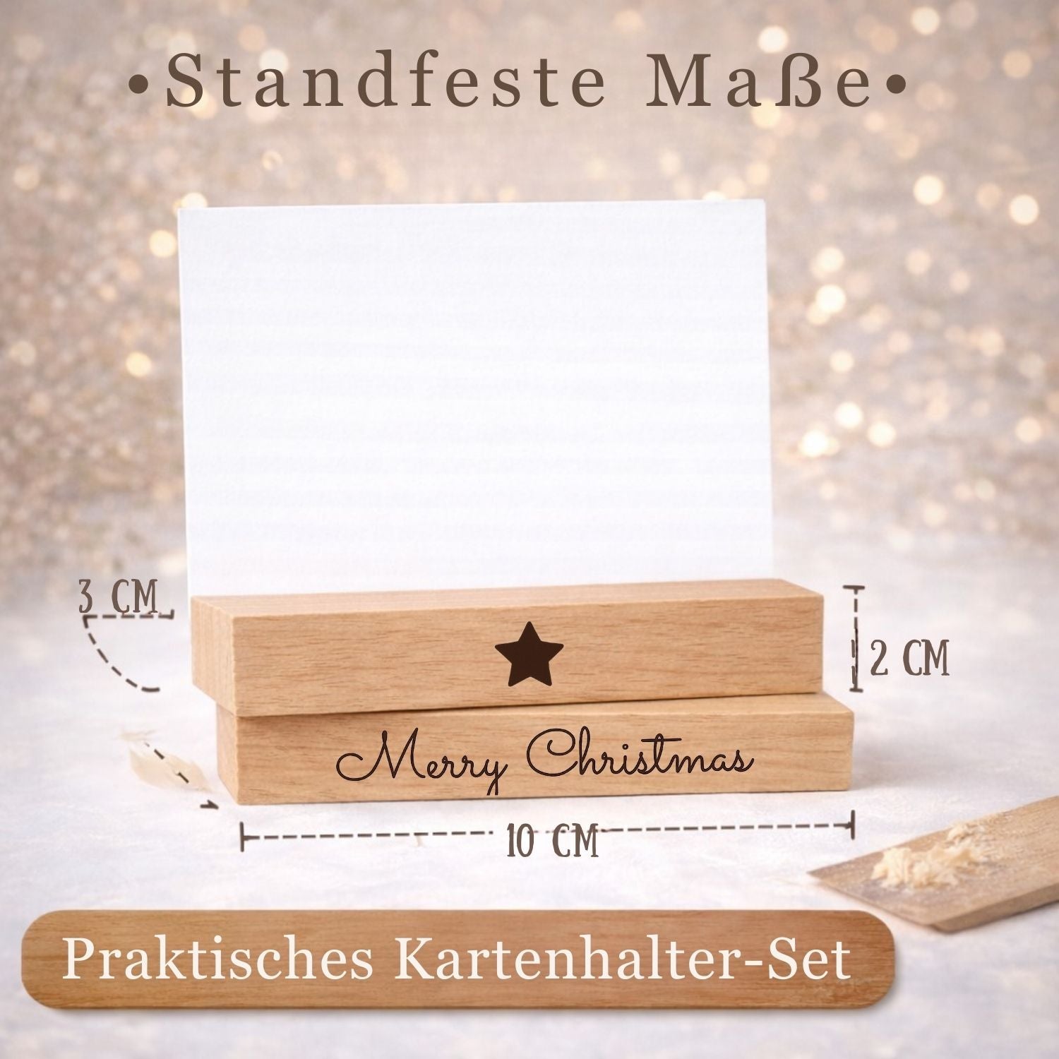 Kartenhalter Holz mit Gravur - Merry Christmas - 2er Set - DwieDeko