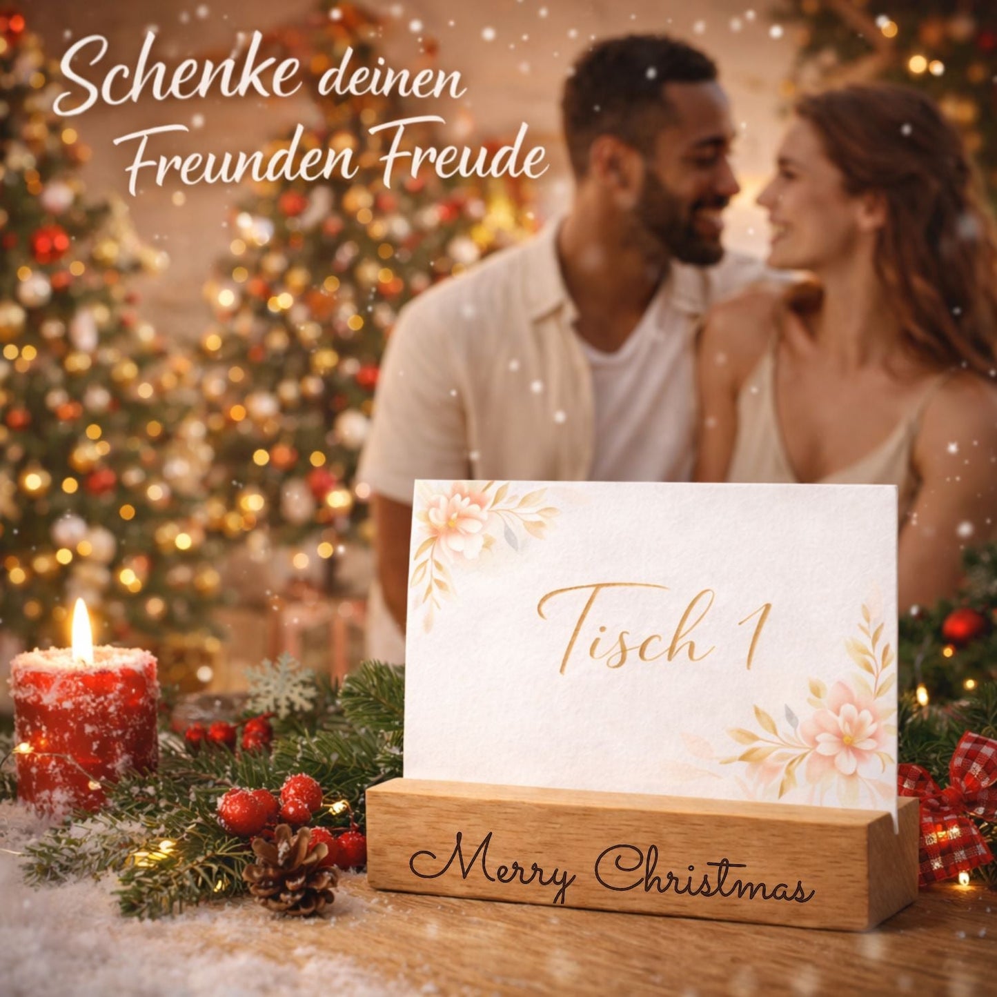 Kartenhalter Holz mit Gravur - Merry Christmas - 2er Set - DwieDeko