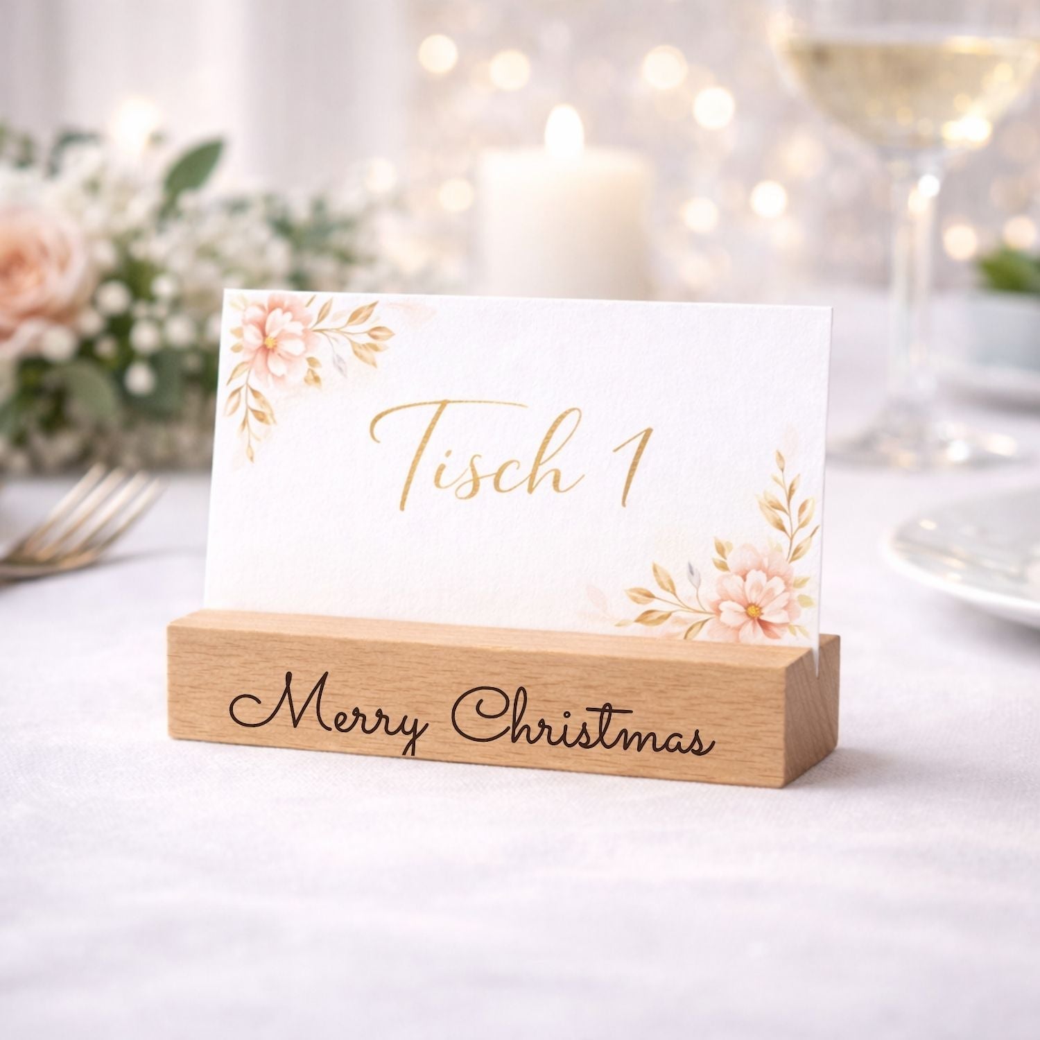 Kartenhalter Holz mit Gravur - Merry Christmas - 2er Set - DwieDeko