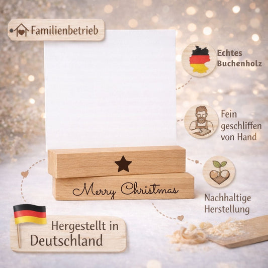 Kartenhalter Holz mit Gravur - Merry Christmas - 2er Set - DwieDeko