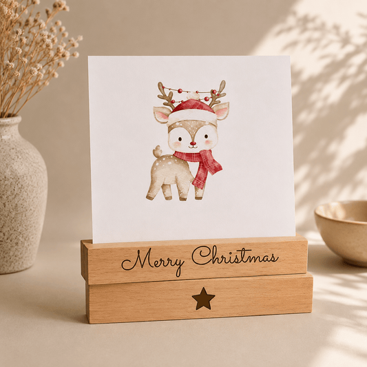 Kartenhalter Holz mit Gravur - Merry Christmas - 2er Set - DwieDeko