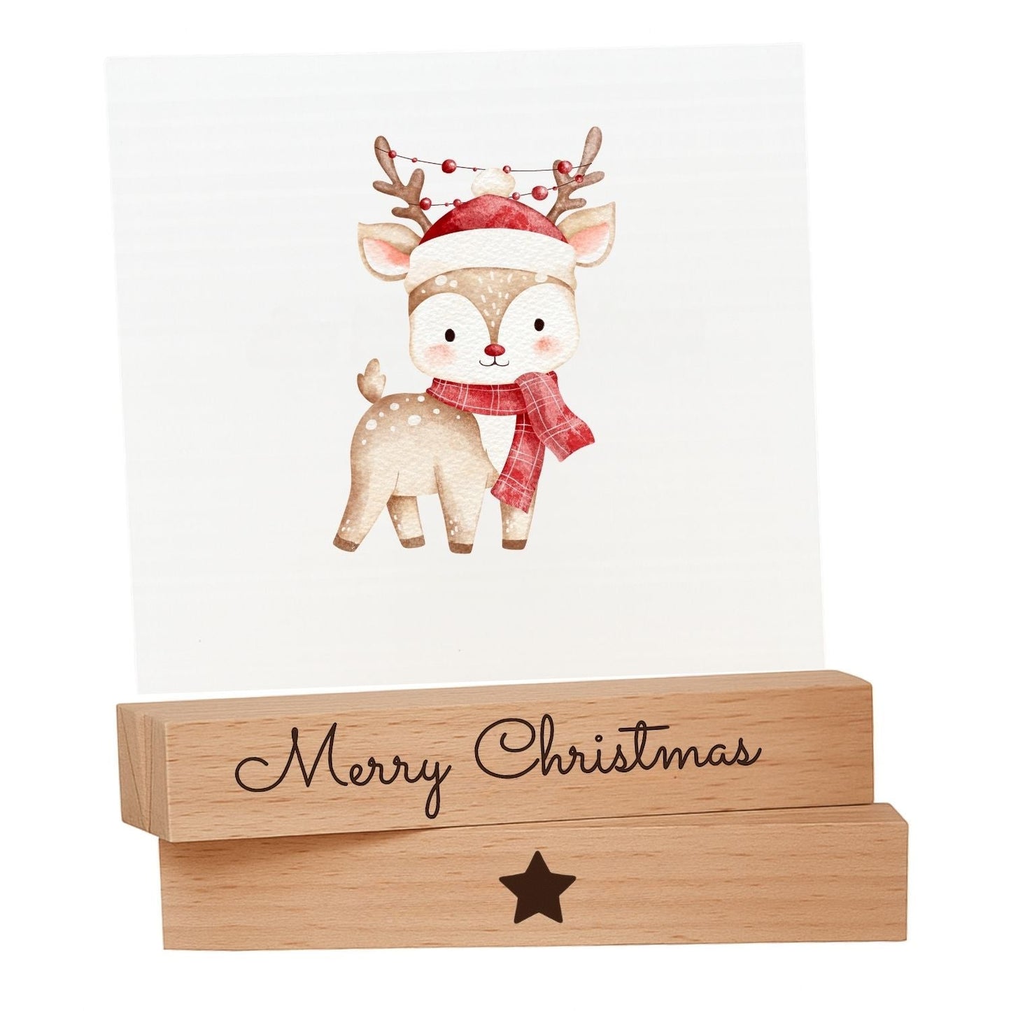 Kartenhalter Holz mit Gravur - Merry Christmas - 2er Set - DwieDeko