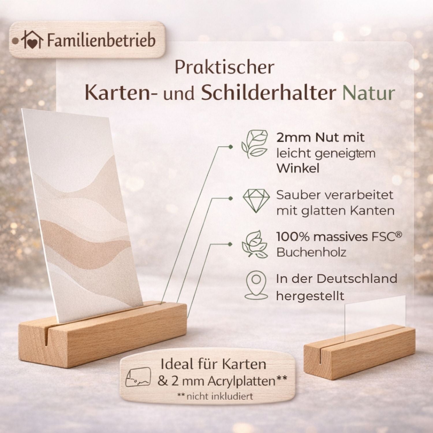 Kartenhalter Holz mit Gravur - schwarzes Herz - DwieDeko