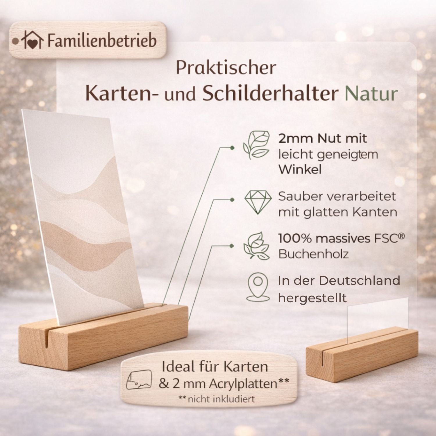 Kartenhalter Holz unbehandelt & blanko – 5er Set Tischkartenhalter - DwieDeko