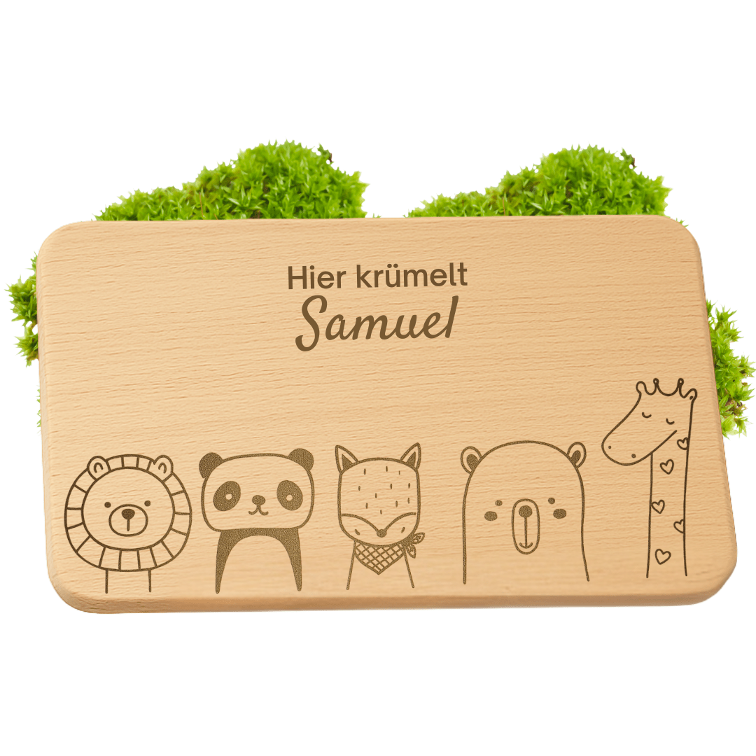 Kinder Frühstücksbrettchen personalisiert - 5 süße Tiere - DwieDeko