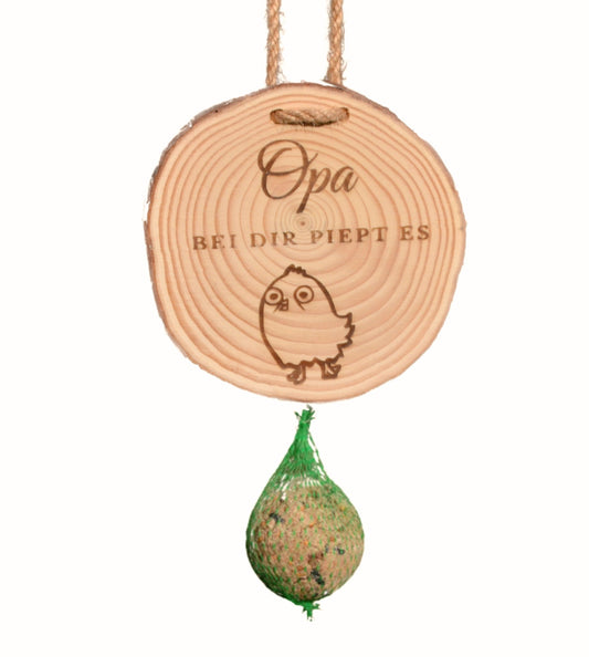 Lustiges Geschenk für Opa – „Bei dir piept’s“ Meisenknödelhalter mit Humor - DwieDeko