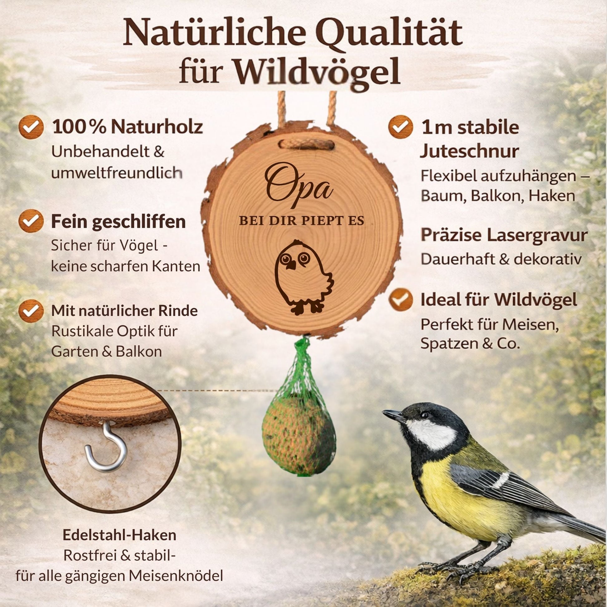 Lustiges Geschenk für Opa – „Bei dir piept’s“ Meisenknödelhalter mit Humor - DwieDeko