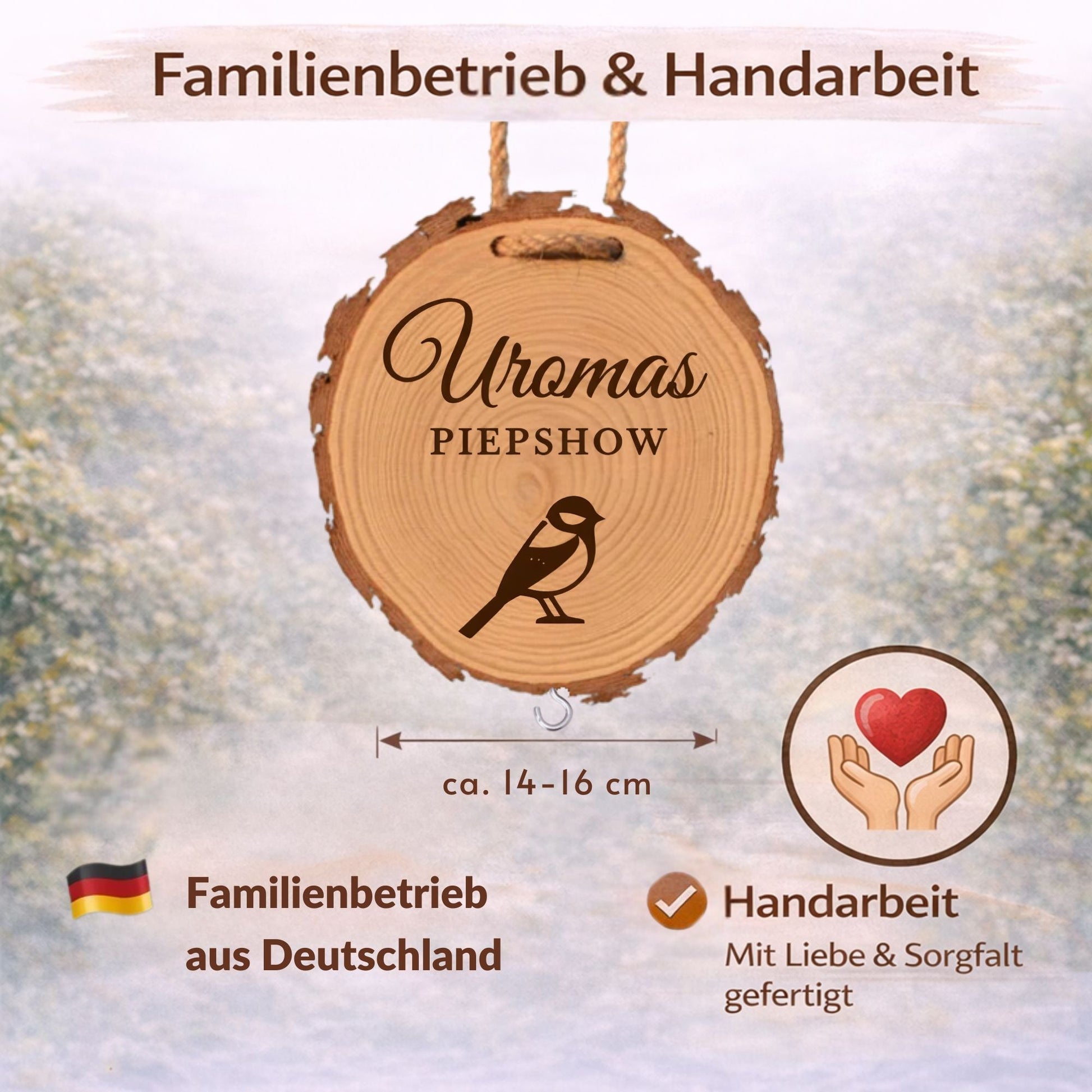 Meisenknödelhalter mit Gravur - Uromas Piepshow - DwieDeko