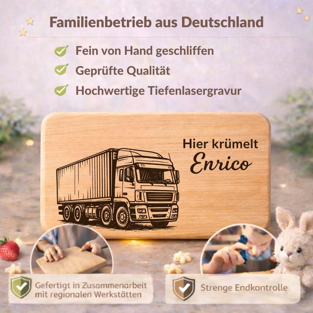Personalisierte Frühstücksbrettchen aus Holz - LKW - DwieDeko
