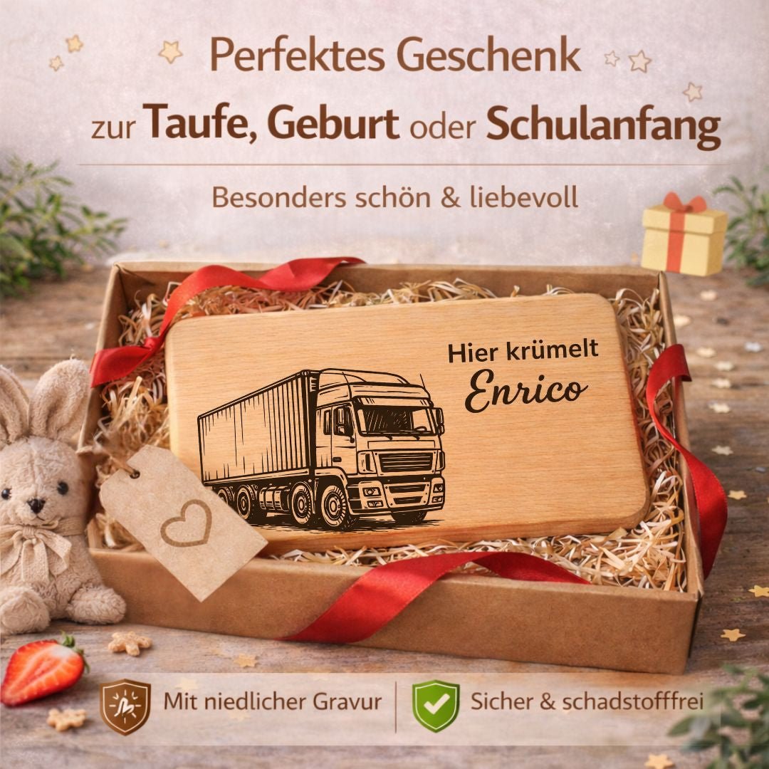 Personalisierte Frühstücksbrettchen aus Holz - LKW - DwieDeko