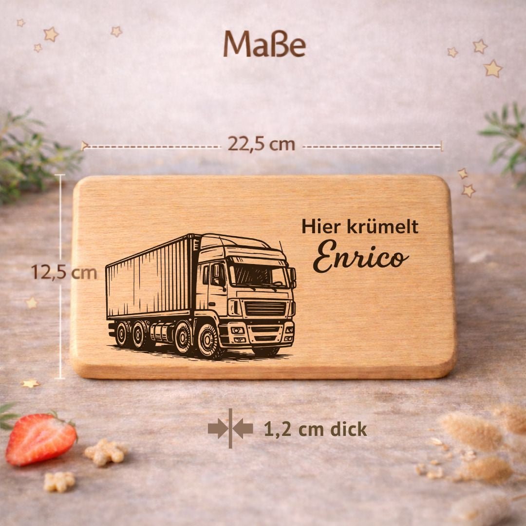 Personalisierte Frühstücksbrettchen aus Holz - LKW - DwieDeko