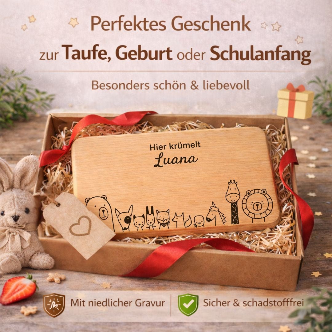 Personalisierte Frühstücksbrettchen für Kinder - 10 Tierfreunde - DwieDeko