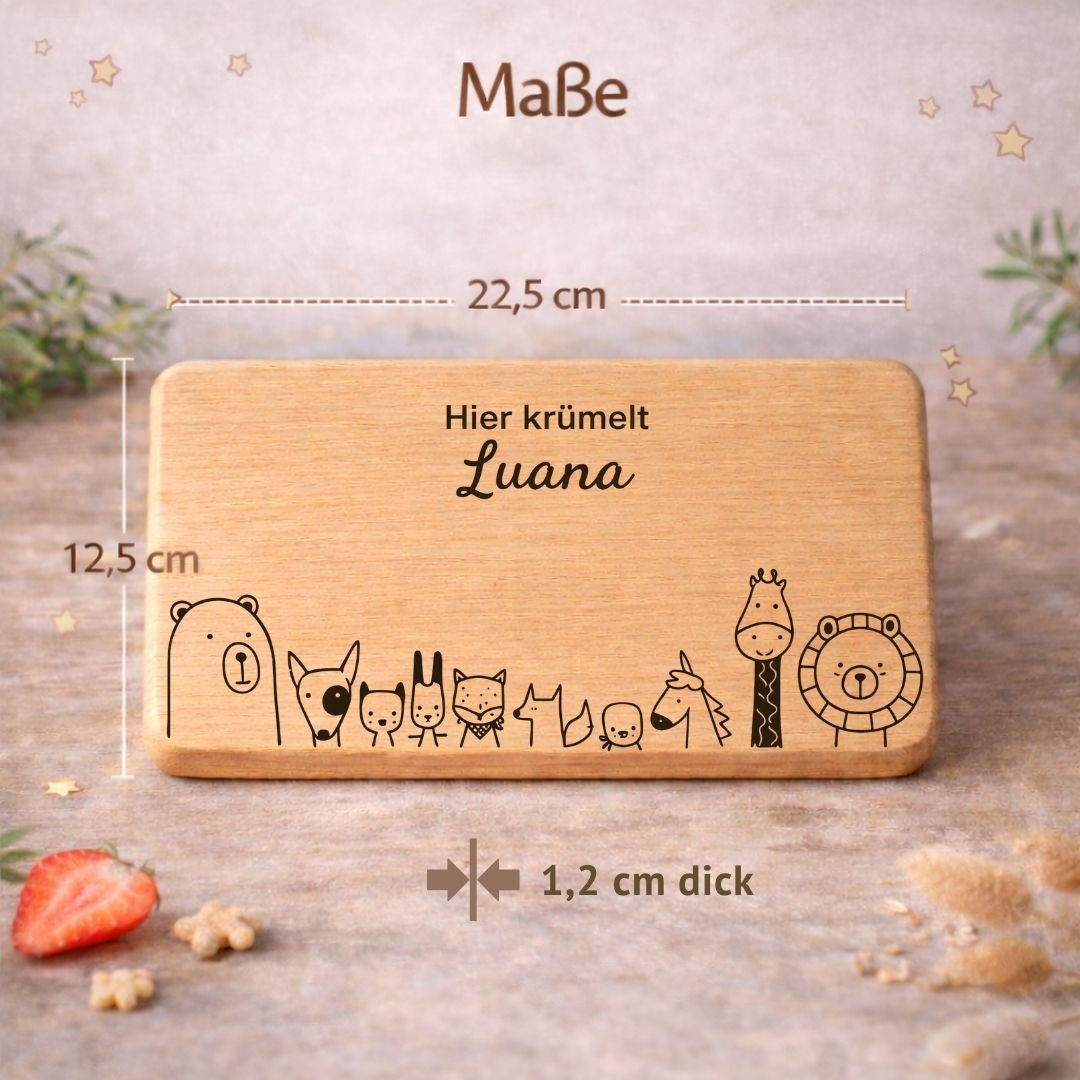 Personalisierte Frühstücksbrettchen für Kinder - 10 Tierfreunde - DwieDeko