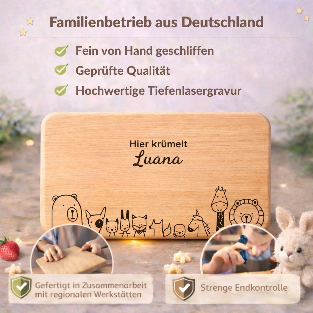 Personalisierte Frühstücksbrettchen für Kinder - 10 Tierfreunde - DwieDeko