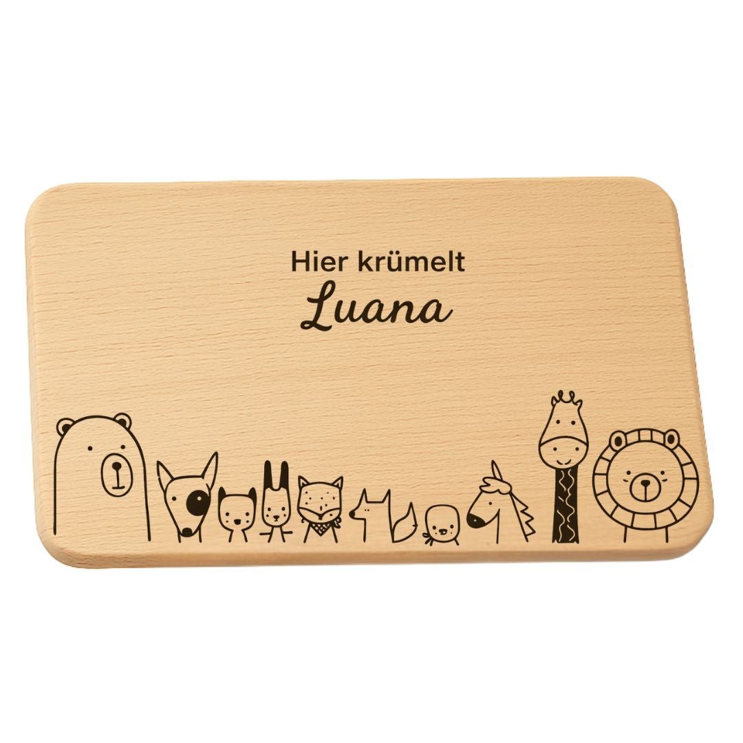 Personalisierte Frühstücksbrettchen für Kinder - 10 Tierfreunde - DwieDeko