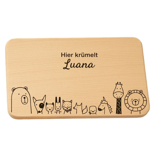 Personalisierte Frühstücksbrettchen für Kinder - 10 Tierfreunde - DwieDeko