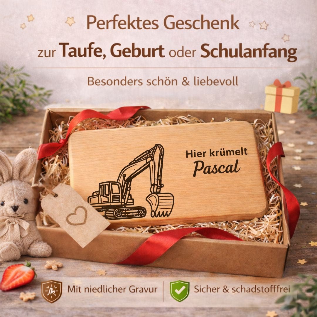 Personalisierte Frühstücksbrettchen für Kinder - Bagger - DwieDeko