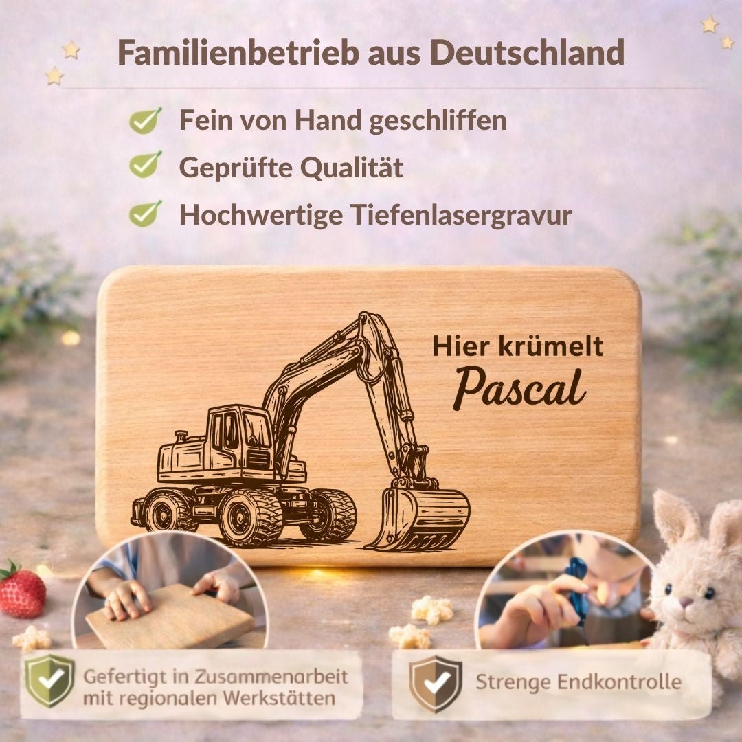 Personalisierte Frühstücksbrettchen für Kinder - Bagger 3D - DwieDeko