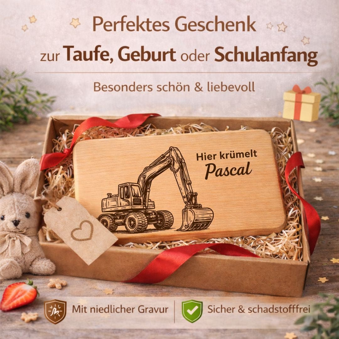 Personalisierte Frühstücksbrettchen für Kinder - Bagger 3D - DwieDeko