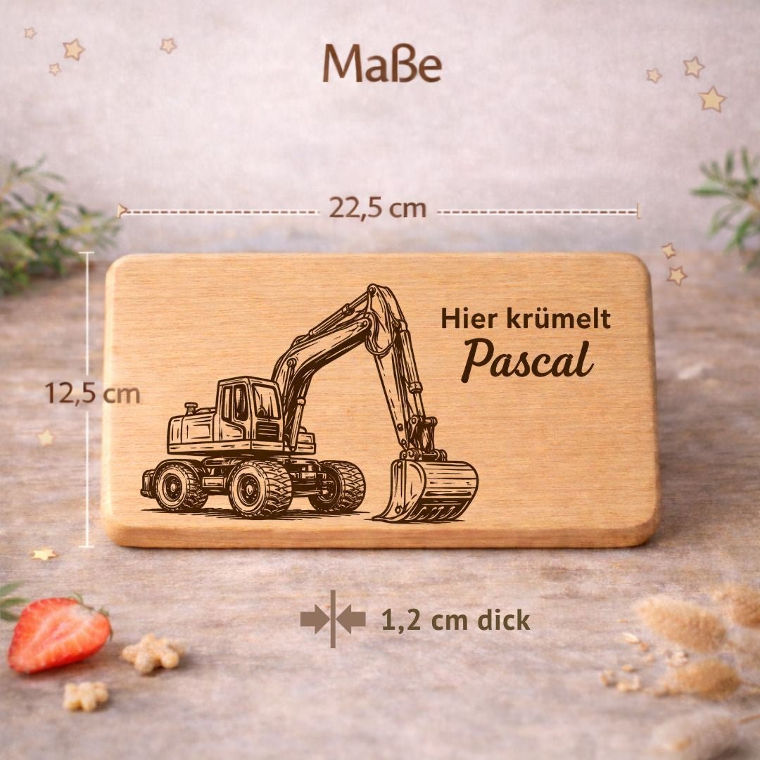 Personalisierte Frühstücksbrettchen für Kinder - Bagger 3D - DwieDeko