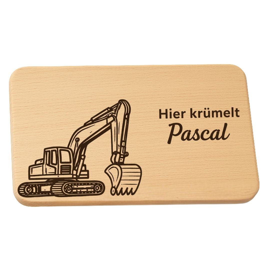 Personalisierte Frühstücksbrettchen für Kinder - Bagger - DwieDeko