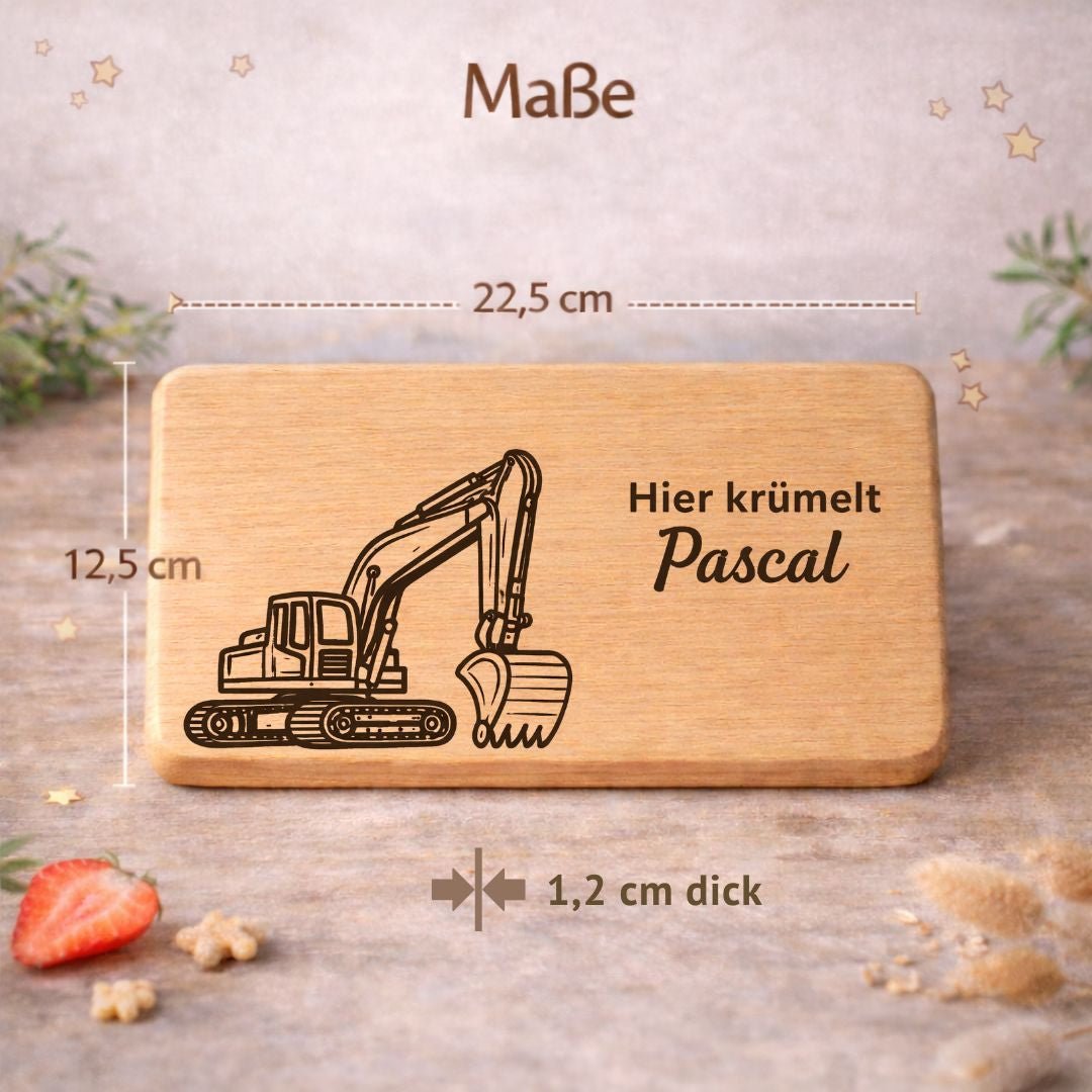 Personalisierte Frühstücksbrettchen für Kinder - Bagger - DwieDeko