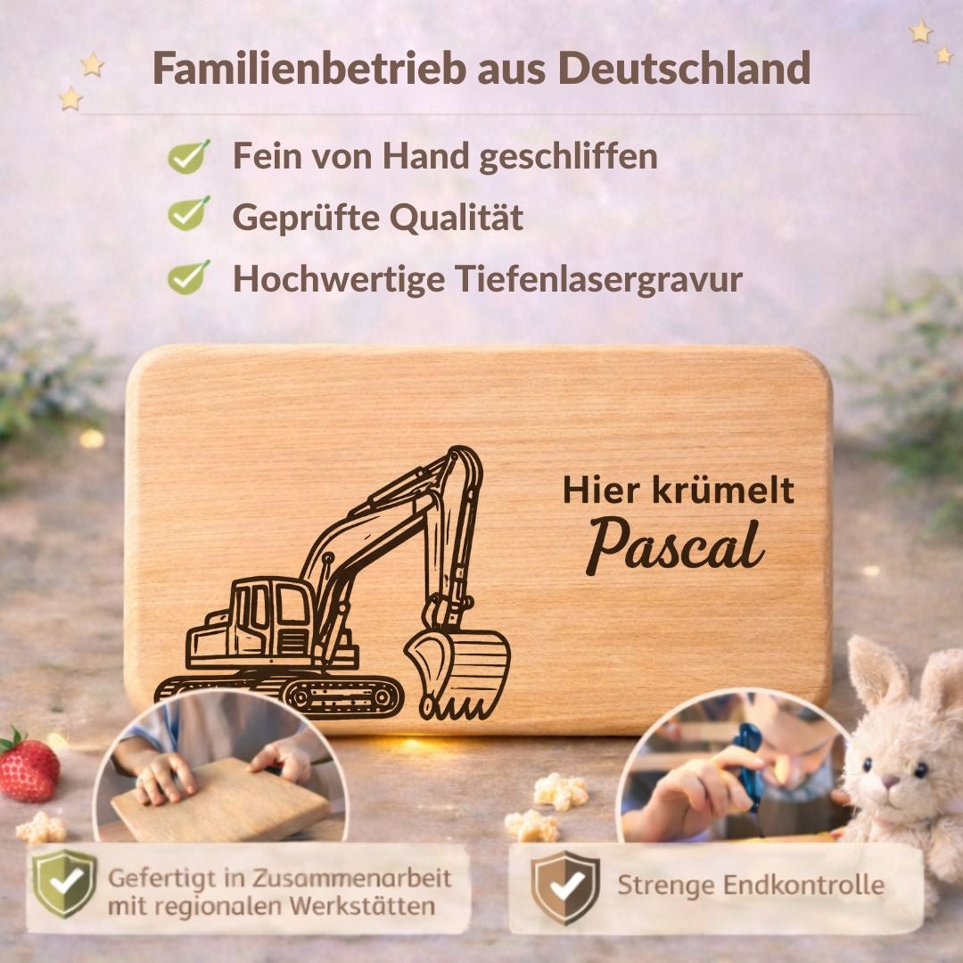 Personalisierte Frühstücksbrettchen für Kinder - Bagger - DwieDeko