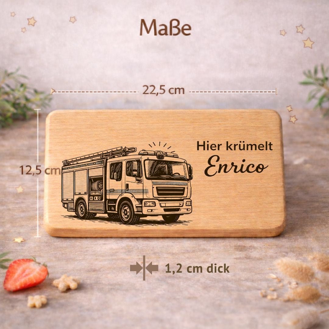 Personalisierte Frühstücksbrettchen für Kinder - Feuerwehrauto - DwieDeko