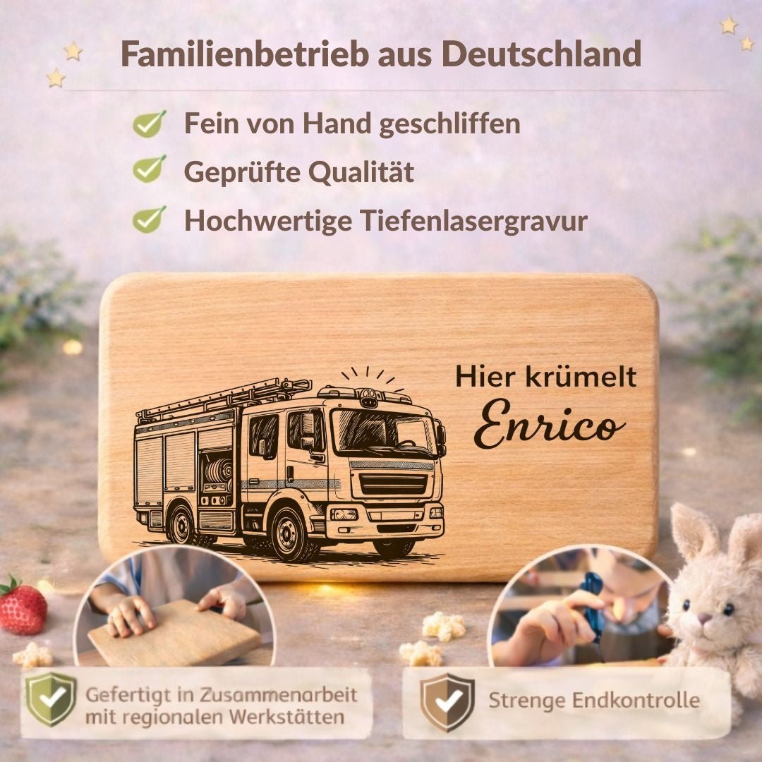 Personalisierte Frühstücksbrettchen für Kinder - Feuerwehrauto - DwieDeko