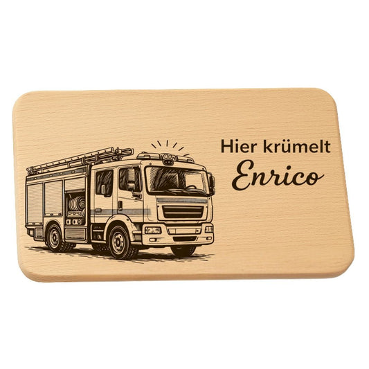 Personalisierte Frühstücksbrettchen für Kinder - Feuerwehrauto - DwieDeko