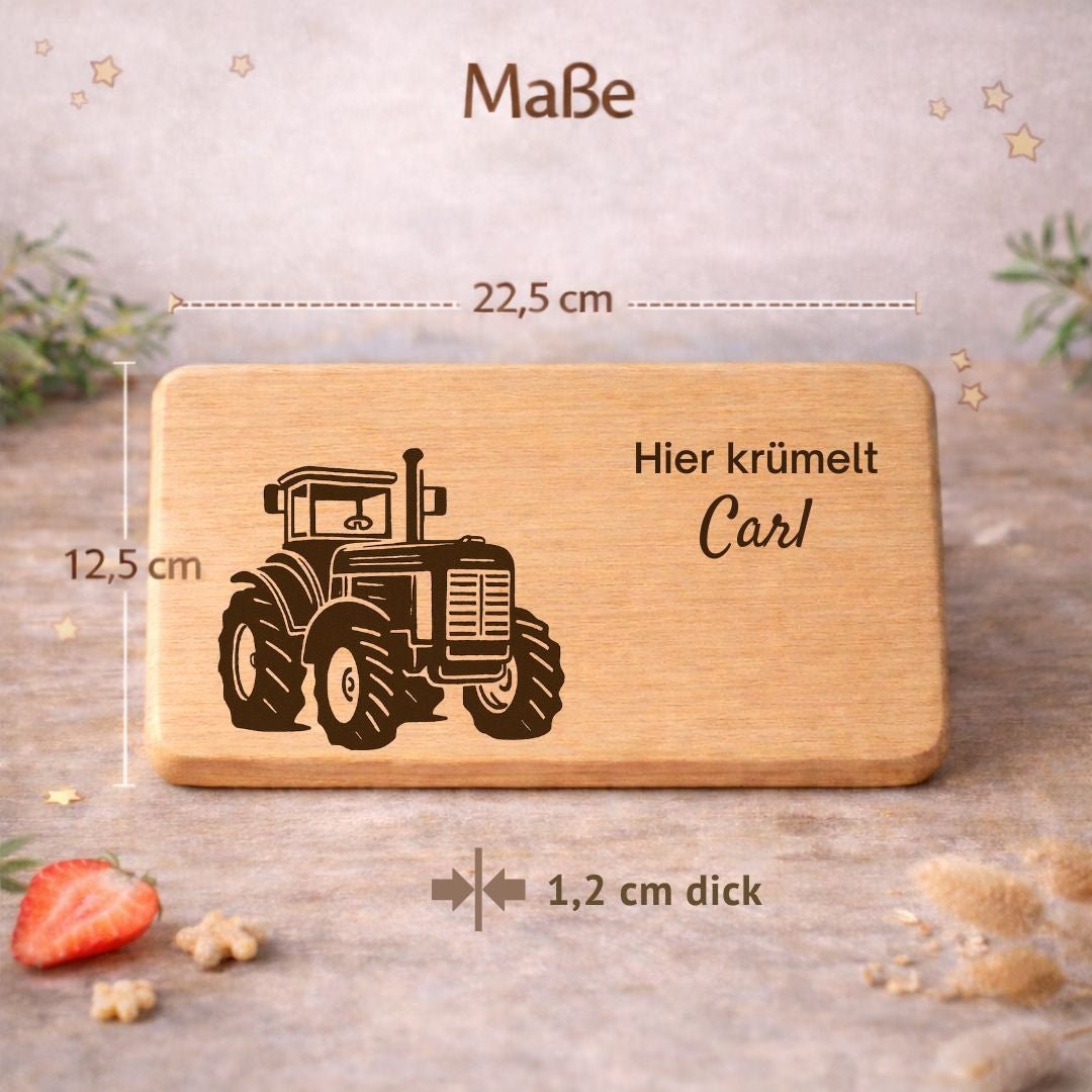 Personalisierte Frühstücksbrettchen für Kinder - Traktor - DwieDeko