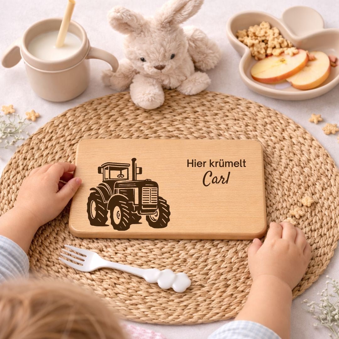 Personalisierte Frühstücksbrettchen für Kinder - Traktor - DwieDeko