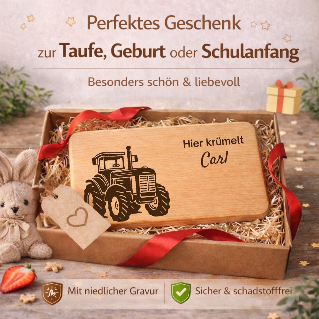 Personalisierte Frühstücksbrettchen für Kinder - Traktor - DwieDeko