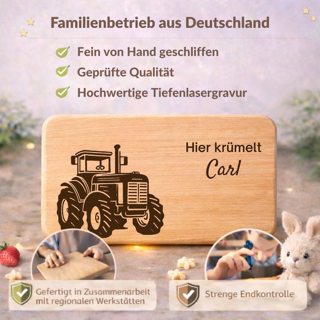 Personalisierte Frühstücksbrettchen für Kinder - Traktor - DwieDeko