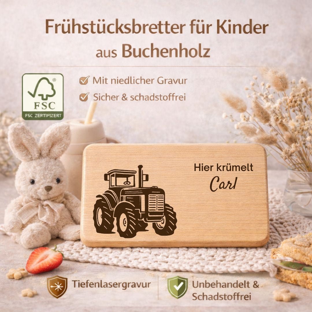 Personalisierte Frühstücksbrettchen für Kinder - Traktor - DwieDeko