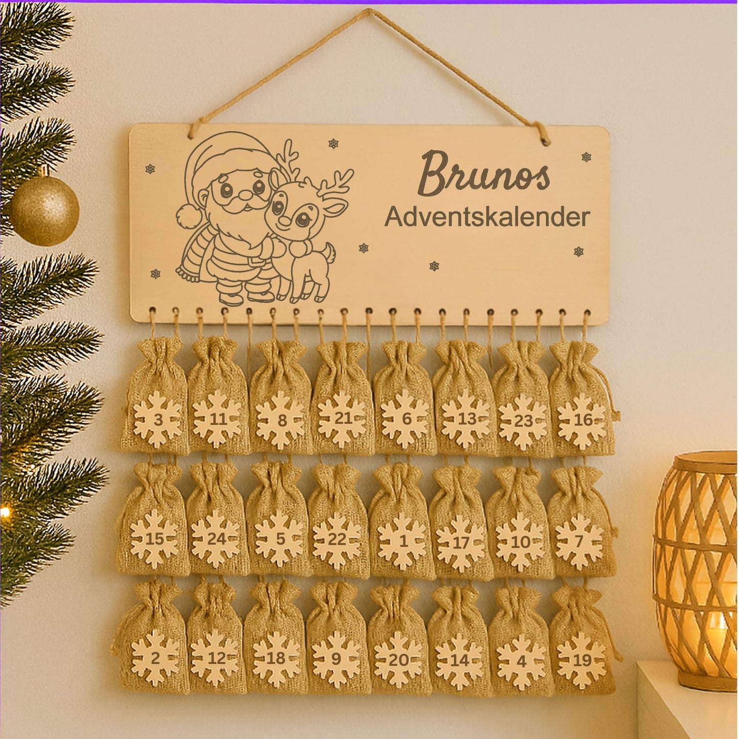 Personalisierter Adventskalender Holz - Nikolaus mit Rentier - DwieDeko