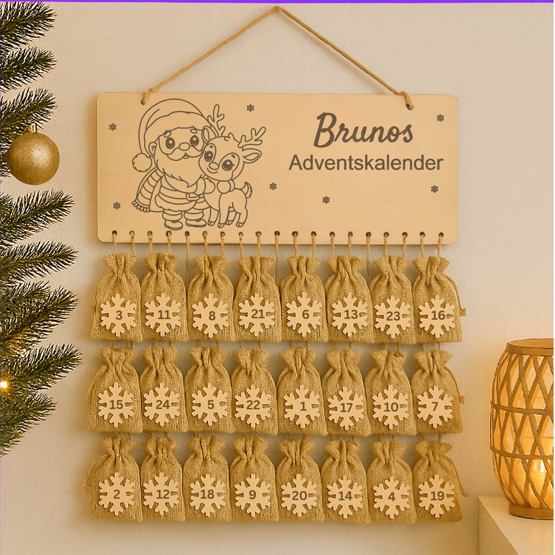 Personalisierter Adventskalender Holz - Nikolaus mit Rentier - DwieDeko