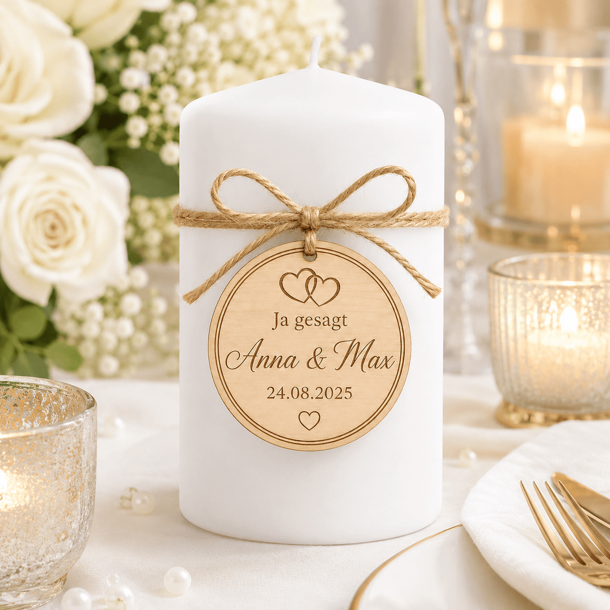 Personalisierter Holzanhänger für Hochzeit mit Namen & Datum - DwieDeko