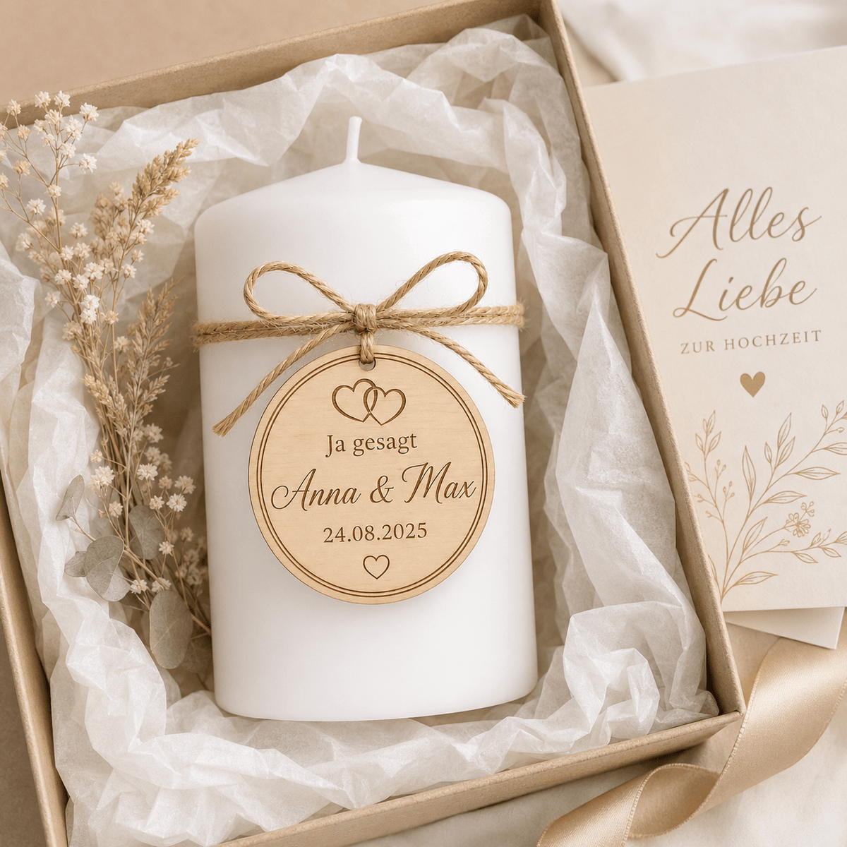 Personalisierter Holzanhänger für Hochzeit mit Namen & Datum - DwieDeko