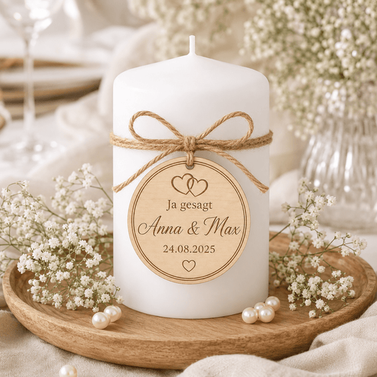 Personalisierter Holzanhänger für Hochzeit mit Namen & Datum - DwieDeko