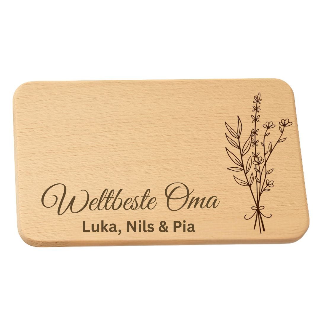 Personalisiertes Frühstücksbrettchen mit Gravur Weltbeste Oma - DwieDeko