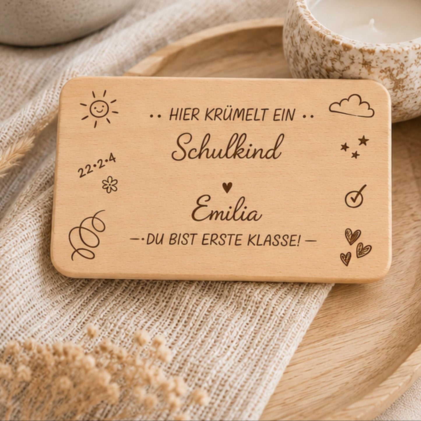 Personalisiertes Frühstücksbrettchen Schulkind mit Name – Geschenk zur Einschulung - DwieDeko