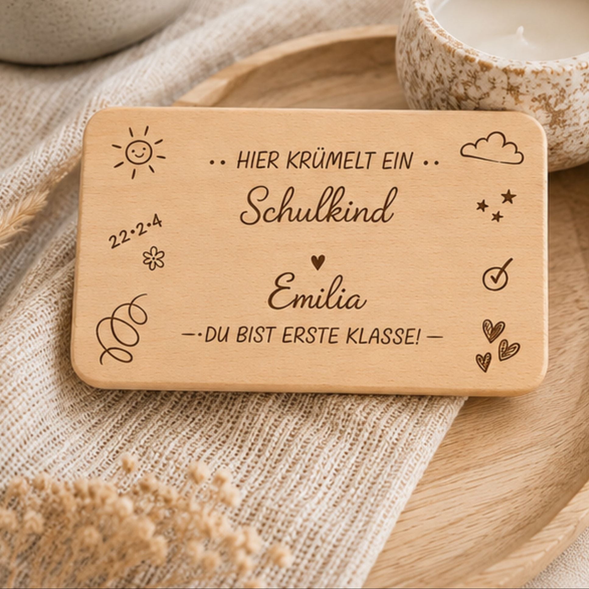 Personalisiertes Frühstücksbrettchen Schulkind mit Name – Geschenk zur Einschulung - DwieDeko