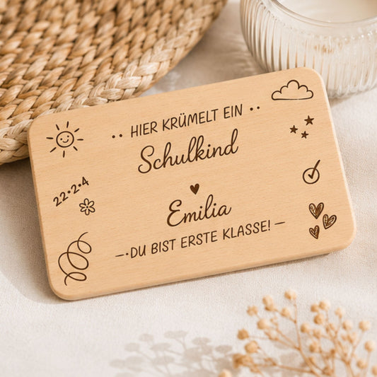 Personalisiertes Frühstücksbrettchen Schulkind mit Name – Geschenk zur Einschulung - DwieDeko