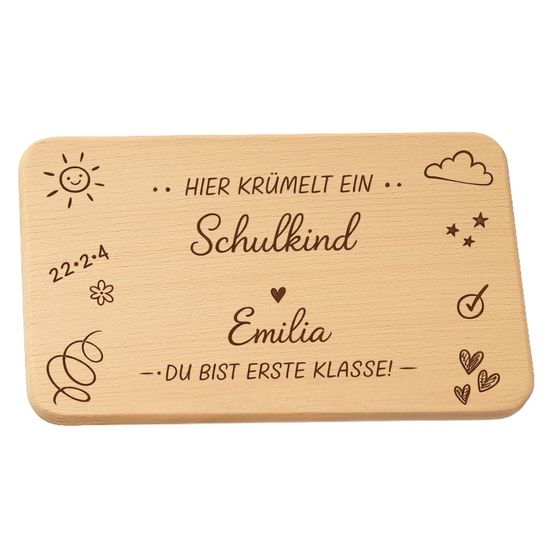 Personalisiertes Frühstücksbrettchen Schulkind mit Name – Geschenk zur Einschulung - DwieDeko