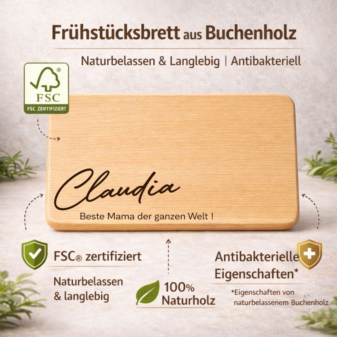 Personalisiertes Frühstücksbrett mit Namen – Beste Mama der Welt – Geschenkidee Muttertag - DwieDeko