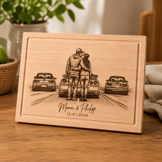 Personalisiertes Holzbrett mit Gravur – Schneidebrett mit Namen & Datum - DwieDeko