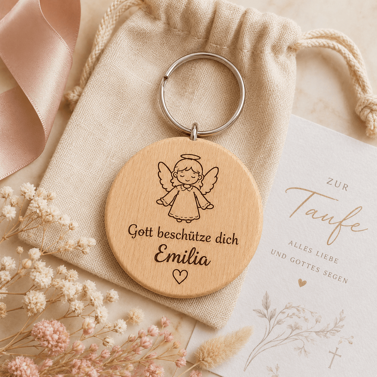Taufe Geschenk personalisiert – Schutzengel Schlüsselanhänger mit Name - DwieDeko