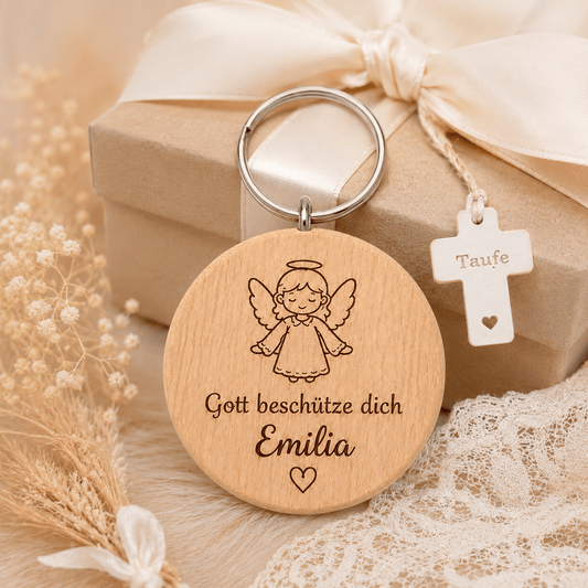 Taufe Geschenk personalisiert – Schutzengel Schlüsselanhänger mit Name - DwieDeko