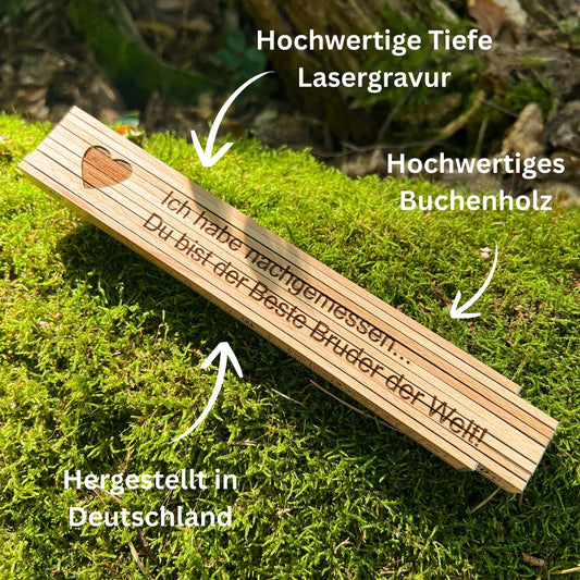 Zollstock personalisiert mit Gravur - Ich haben nachgemessen, du bist der beste Bruder der Welt! - DwieDeko